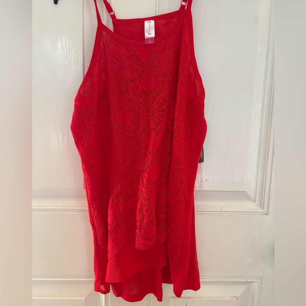 No Boundaries Vibrant Red Lace Tank Top